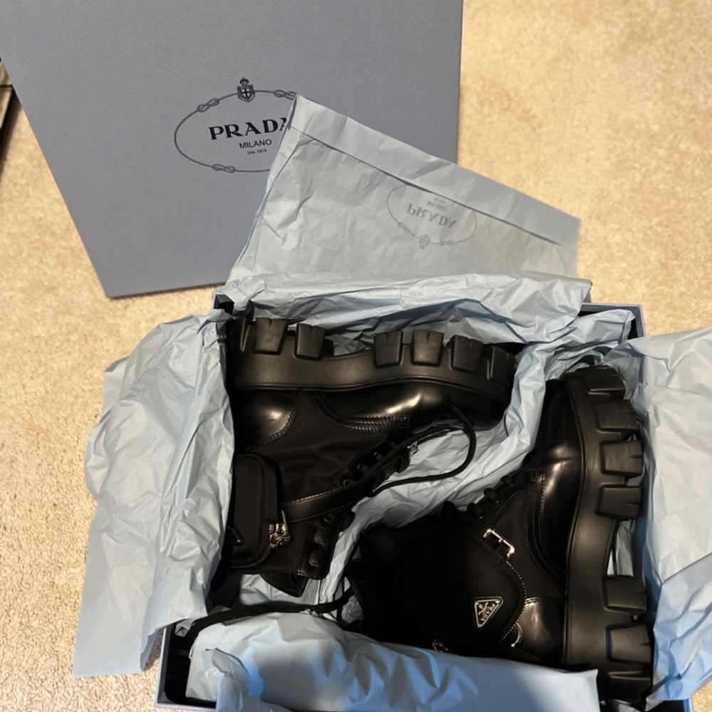 Prada Monolith brushed leather and nylon boots with pouch - Picture 2 of 12